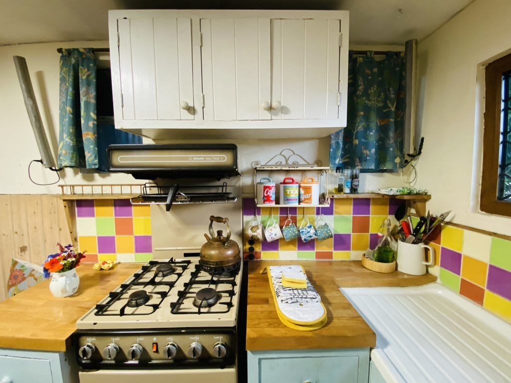 Inside the horsebox kitchen at Camp Hillcrest.